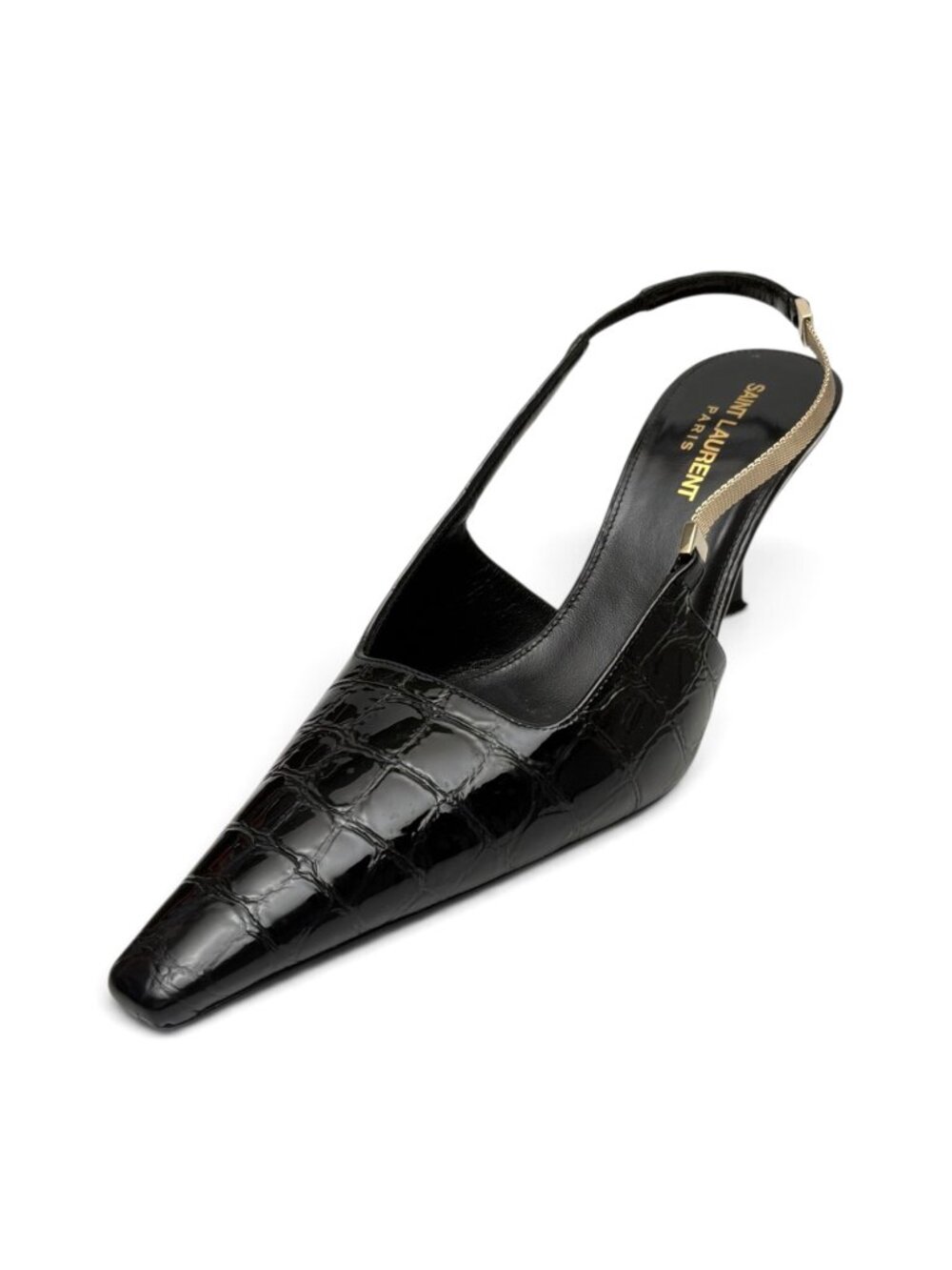 SAINT LAURENT Croc-Embossed Blake Slingback Pumps Sz 7.5